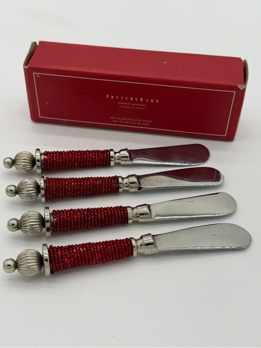 Set of 4 Pottery Barn Red Beaded Spreaders